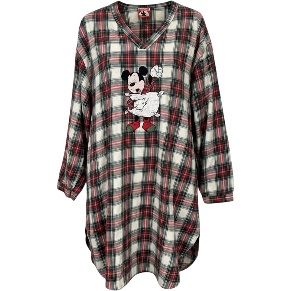 Mickey Inc Nightshirt Womens One Size Red Green Plaid Mickey Mouse Vintage Sleep